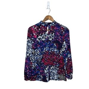 Nine West Jazz Berry Blue Floral Blouse
